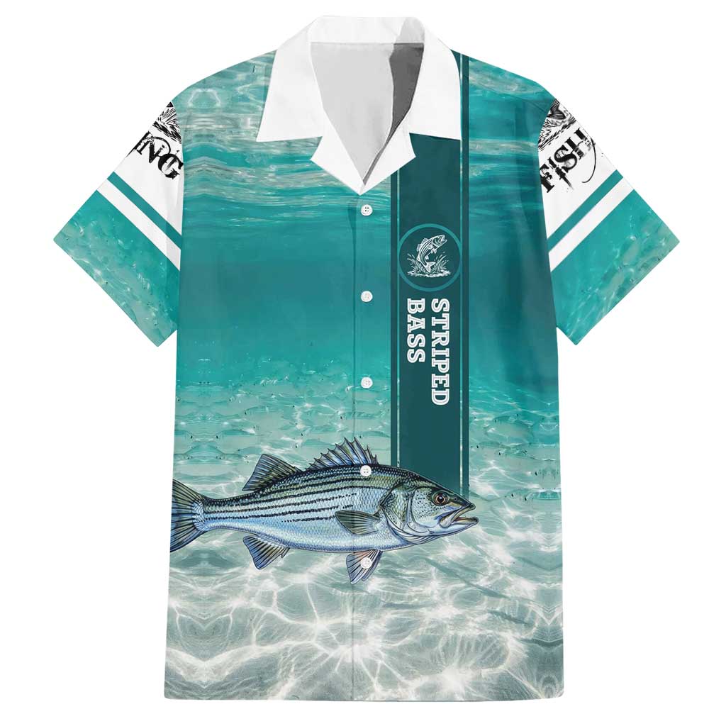 Striped Bass Fishing Hawaiian Shirt with Underwater Ocean Scene and Teal Water Pattern - Wonder Print Shop