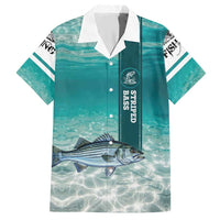 Striped Bass Fishing Hawaiian Shirt with Underwater Ocean Scene and Teal Water Pattern - Wonder Print Shop