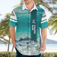 Striped Bass Fishing Hawaiian Shirt with Underwater Ocean Scene and Teal Water Pattern - Wonder Print Shop