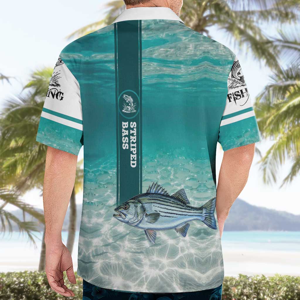 Striped Bass Fishing Hawaiian Shirt with Underwater Ocean Scene and Teal Water Pattern - Wonder Print Shop
