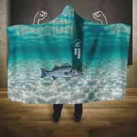 Striped Bass Fishing Hooded Blanket with Underwater Ocean Scene and Teal Water Pattern - Wonder Print Shop