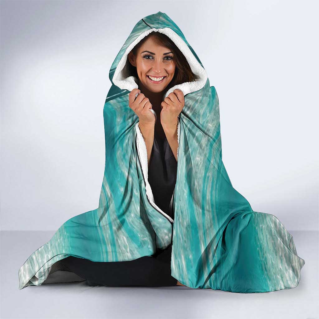 Striped Bass Fishing Hooded Blanket with Underwater Ocean Scene and Teal Water Pattern - Wonder Print Shop