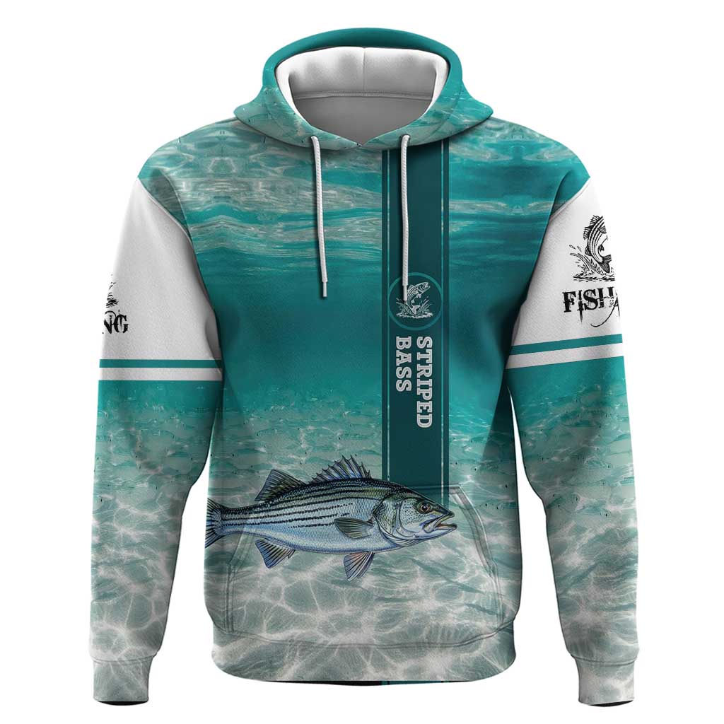 Striped Bass Fishing Hoodie with Underwater Ocean Scene and Teal Water Pattern - Wonder Print Shop