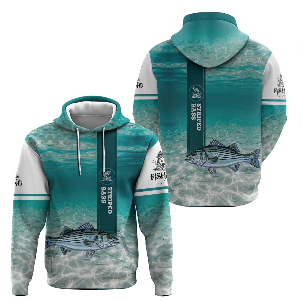 Striped Bass Fishing Hoodie with Underwater Ocean Scene and Teal Water Pattern - Wonder Print Shop