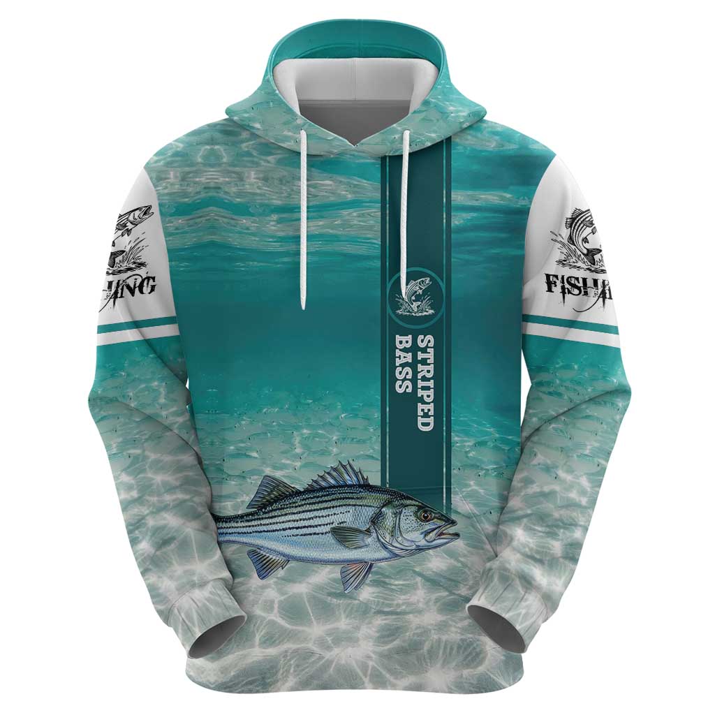 Striped Bass Fishing Hoodie with Underwater Ocean Scene and Teal Water Pattern - Wonder Print Shop