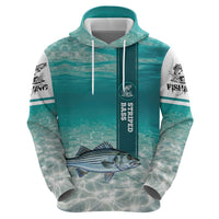Striped Bass Fishing Hoodie with Underwater Ocean Scene and Teal Water Pattern - Wonder Print Shop