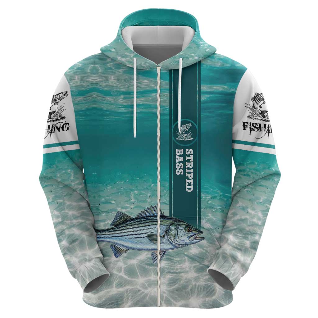 Striped Bass Fishing Hoodie with Underwater Ocean Scene and Teal Water Pattern - Wonder Print Shop
