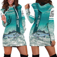 Striped Bass Fishing Hoodie Dress with Underwater Ocean Scene and Teal Water Pattern - Wonder Print Shop