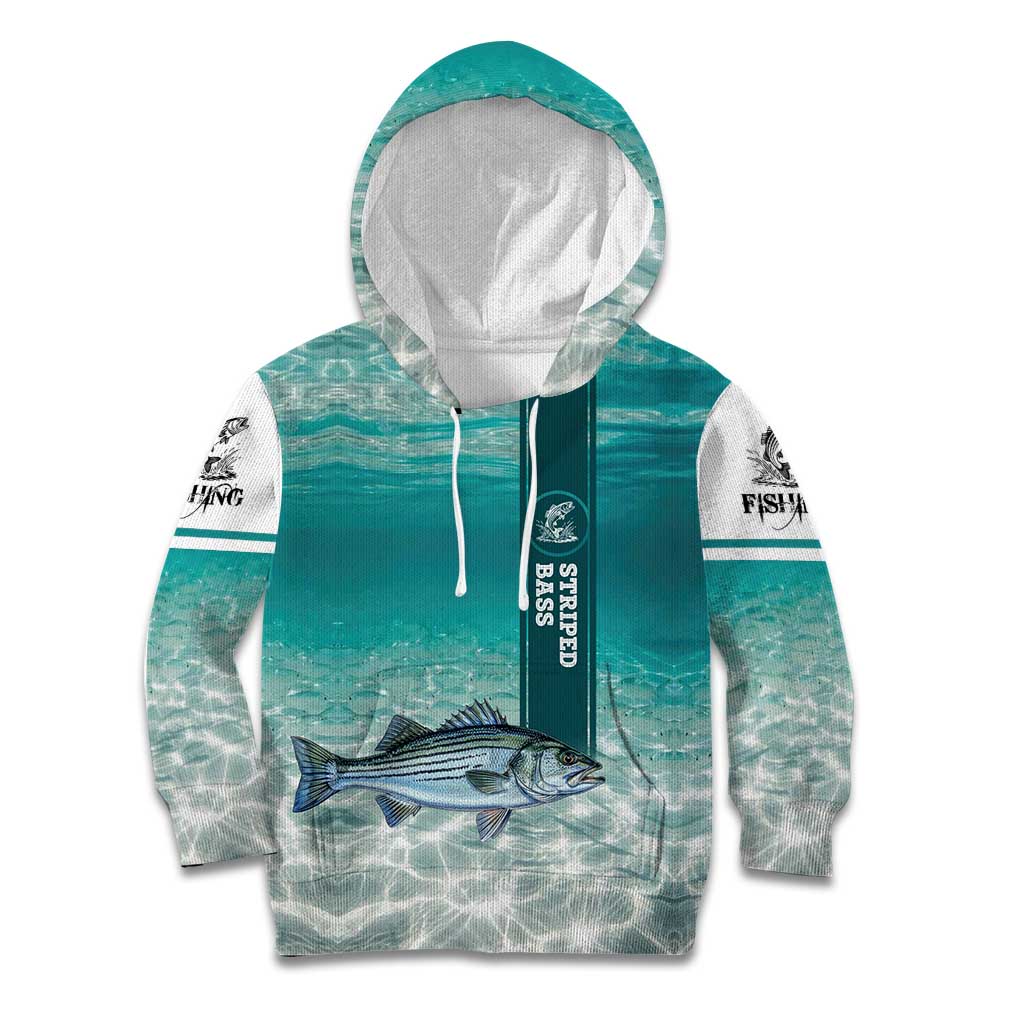 Striped Bass Fishing Kid Hoodie with Underwater Ocean Scene and Teal Water Pattern - Wonder Print Shop
