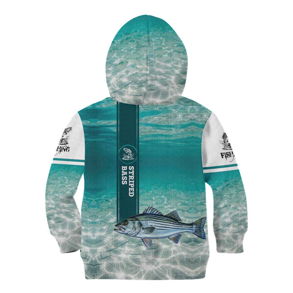 Striped Bass Fishing Kid Hoodie with Underwater Ocean Scene and Teal Water Pattern - Wonder Print Shop