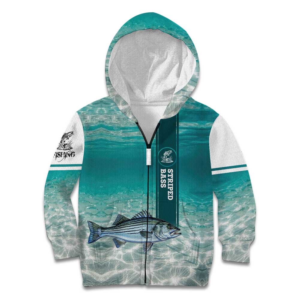 Striped Bass Fishing Kid Hoodie with Underwater Ocean Scene and Teal Water Pattern - Wonder Print Shop
