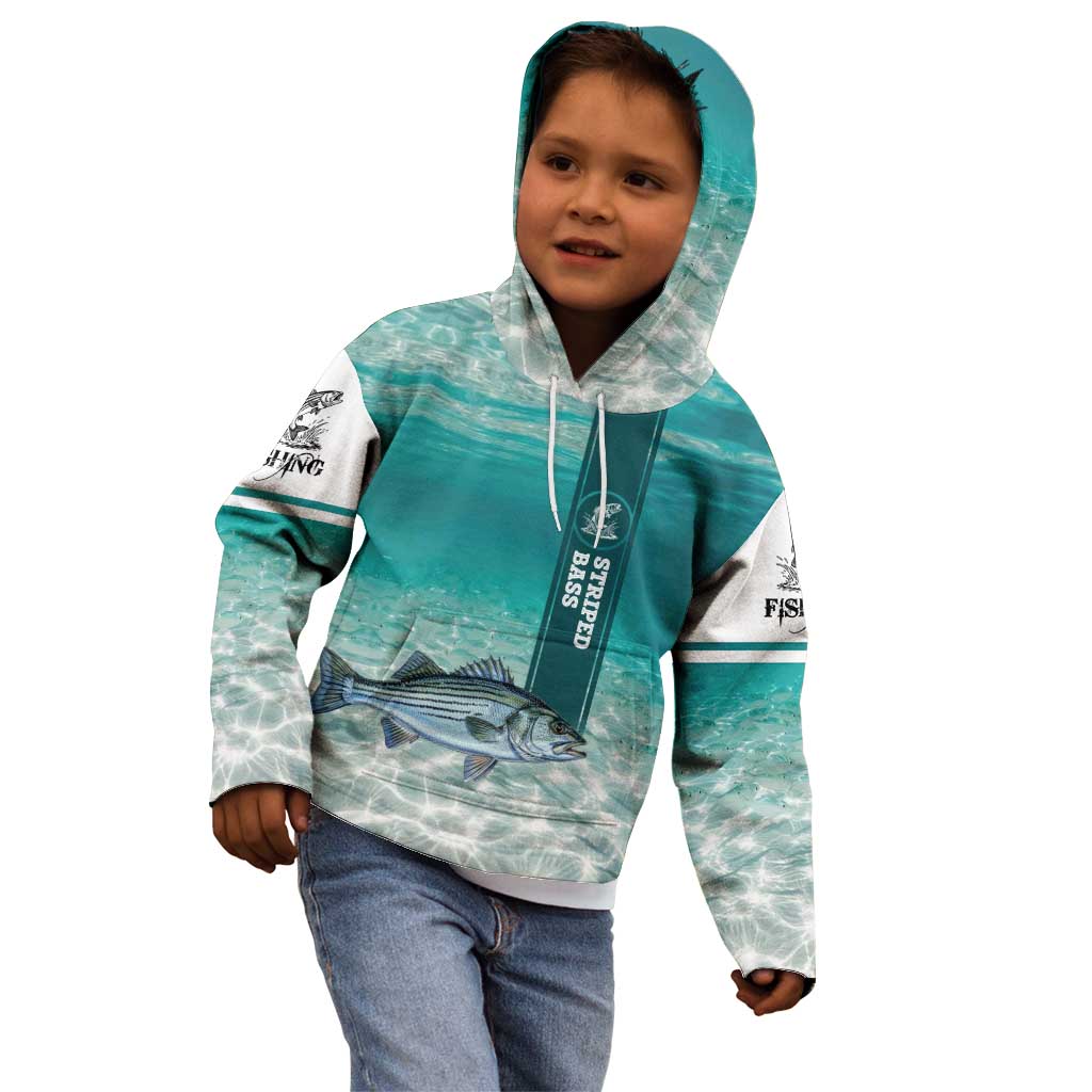 Striped Bass Fishing Kid Hoodie with Underwater Ocean Scene and Teal Water Pattern - Wonder Print Shop