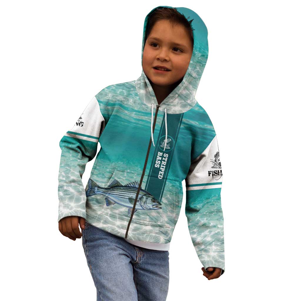 Striped Bass Fishing Kid Hoodie with Underwater Ocean Scene and Teal Water Pattern - Wonder Print Shop