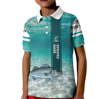 Striped Bass Fishing Kid Polo Shirt with Underwater Ocean Scene and Teal Water Pattern - Wonder Print Shop