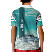 Striped Bass Fishing Kid Polo Shirt with Underwater Ocean Scene and Teal Water Pattern - Wonder Print Shop