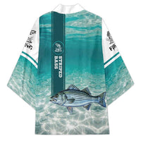 Striped Bass Fishing Kimono with Underwater Ocean Scene and Teal Water Pattern - Wonder Print Shop