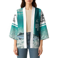 Striped Bass Fishing Kimono with Underwater Ocean Scene and Teal Water Pattern - Wonder Print Shop