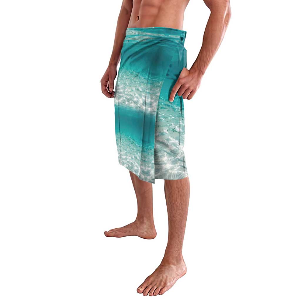 Striped Bass Fishing Lavalava with Underwater Ocean Scene and Teal Water Pattern - Wonder Print Shop
