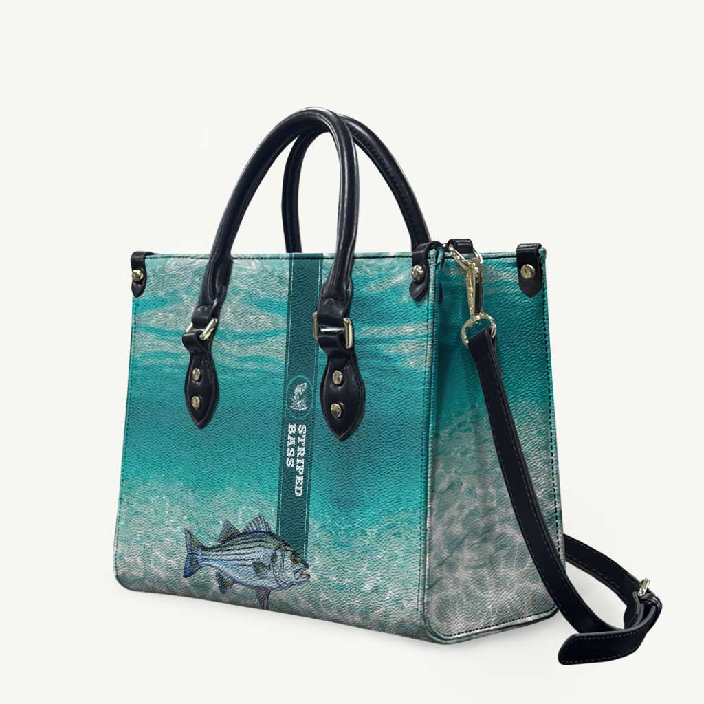 Striped Bass Fishing Leather Bag with Underwater Ocean Scene and Teal Water Pattern - Wonder Print Shop