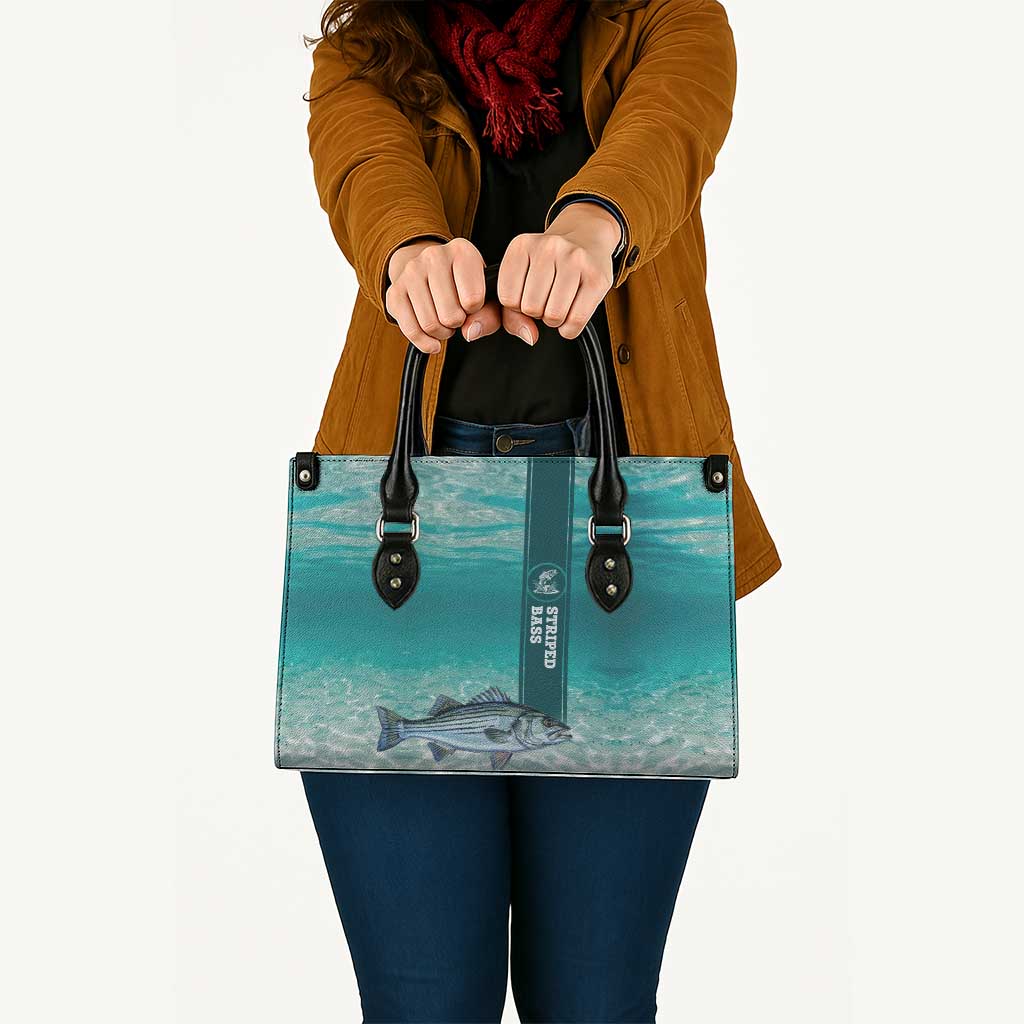 Striped Bass Fishing Leather Bag with Underwater Ocean Scene and Teal Water Pattern - Wonder Print Shop