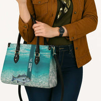 Striped Bass Fishing Leather Bag with Underwater Ocean Scene and Teal Water Pattern - Wonder Print Shop