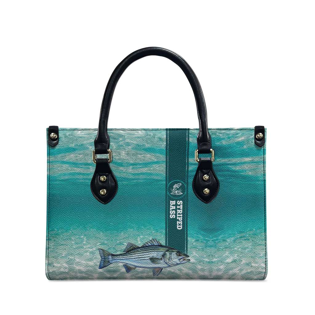 Striped Bass Fishing Leather Bag with Underwater Ocean Scene and Teal Water Pattern - Wonder Print Shop