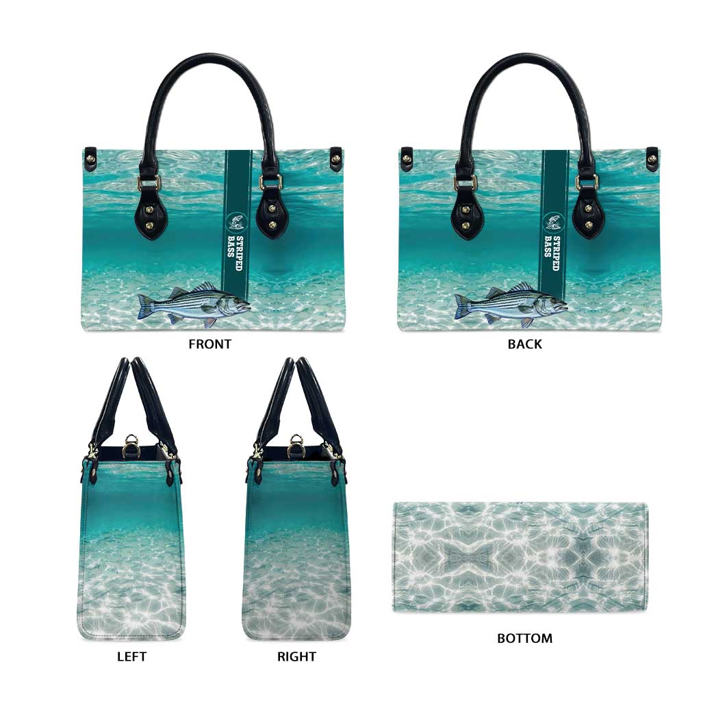 Striped Bass Fishing Leather Bag with Underwater Ocean Scene and Teal Water Pattern - Wonder Print Shop