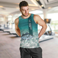Striped Bass Fishing Men Tank Top with Underwater Ocean Scene and Teal Water Pattern - Wonder Print Shop