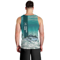 Striped Bass Fishing Men Tank Top with Underwater Ocean Scene and Teal Water Pattern - Wonder Print Shop