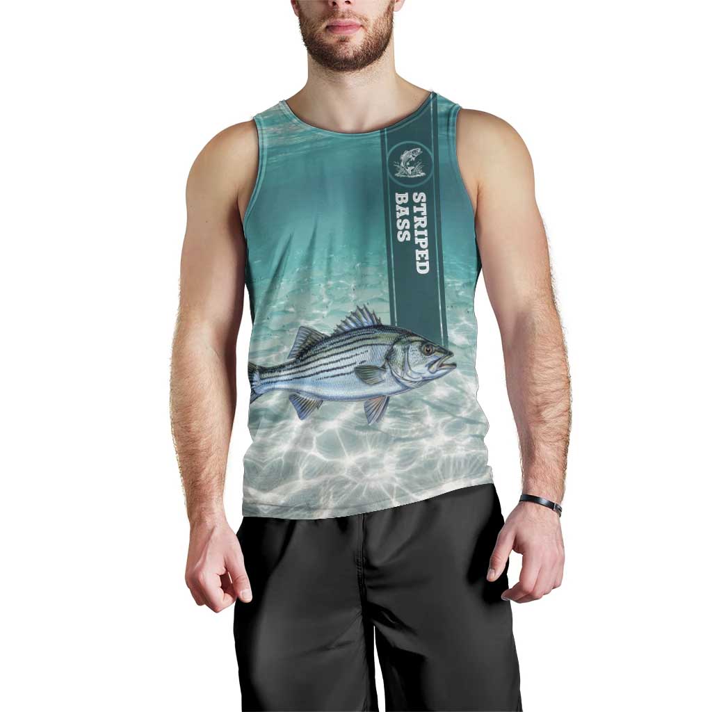 Striped Bass Fishing Men Tank Top with Underwater Ocean Scene and Teal Water Pattern - Wonder Print Shop