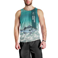 Striped Bass Fishing Men Tank Top with Underwater Ocean Scene and Teal Water Pattern - Wonder Print Shop