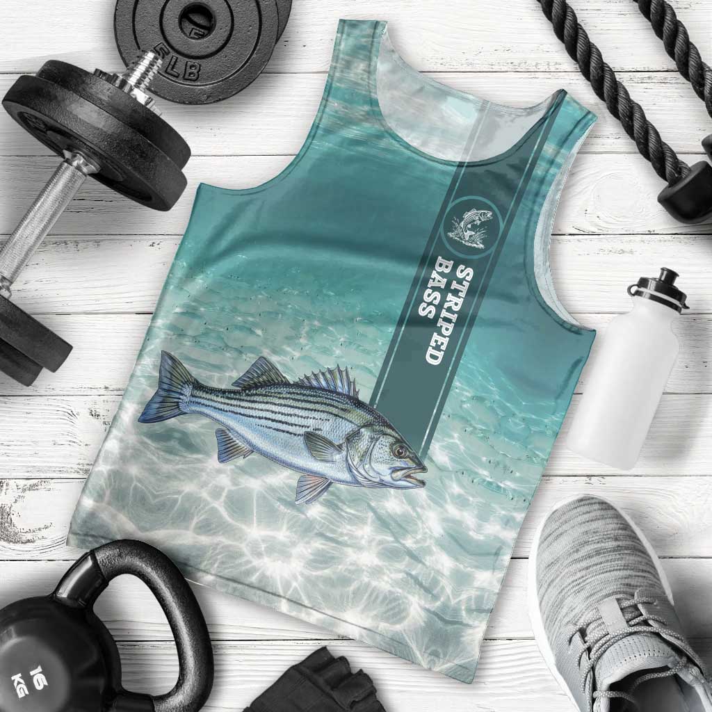 Striped Bass Fishing Men Tank Top with Underwater Ocean Scene and Teal Water Pattern - Wonder Print Shop