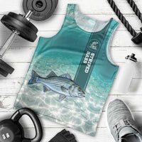 Striped Bass Fishing Men Tank Top with Underwater Ocean Scene and Teal Water Pattern - Wonder Print Shop