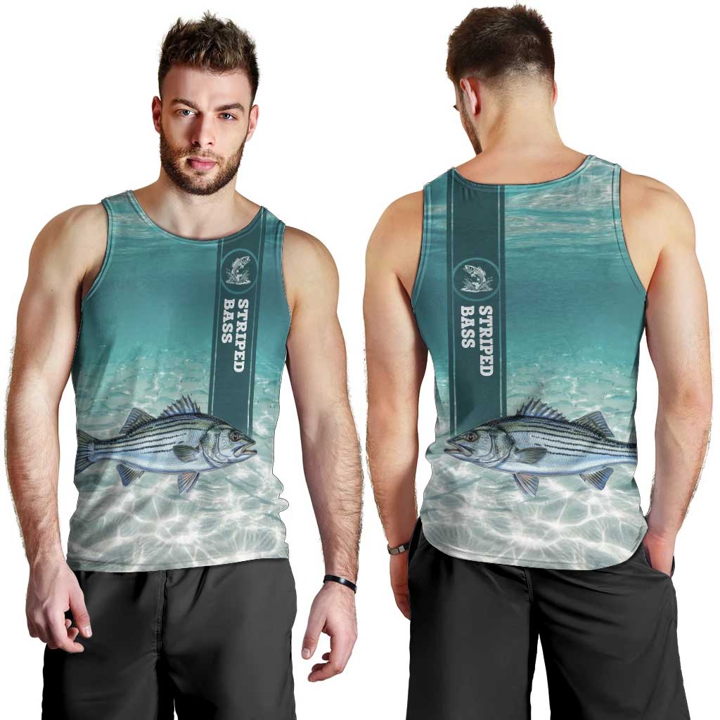 Striped Bass Fishing Men Tank Top with Underwater Ocean Scene and Teal Water Pattern - Wonder Print Shop