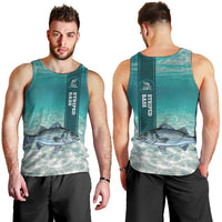 Striped Bass Fishing Men Tank Top with Underwater Ocean Scene and Teal Water Pattern - Wonder Print Shop