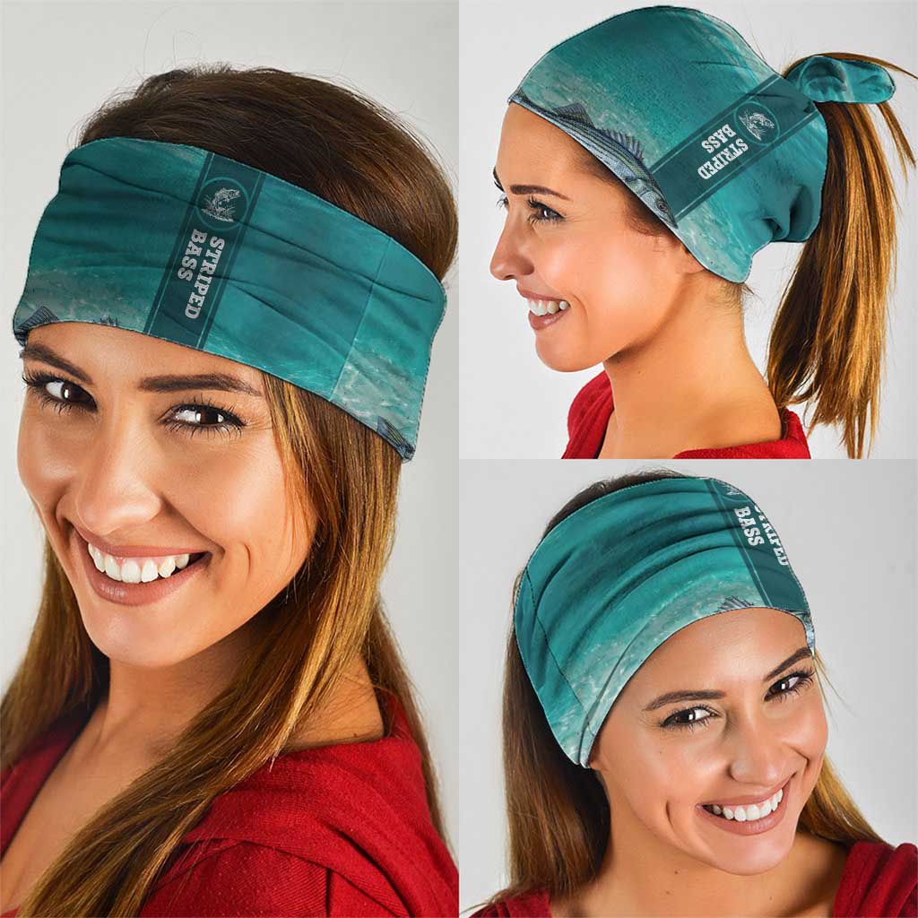 Striped Bass Fishing Neck Gaiter with Underwater Ocean Scene and Teal Water Pattern - Wonder Print Shop