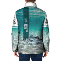 Striped Bass Fishing Padded Jacket with Underwater Ocean Scene and Teal Water Pattern - Wonder Print Shop