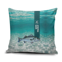 Striped Bass Fishing Pillow Cover with Underwater Ocean Scene and Teal Water Pattern - Wonder Print Shop