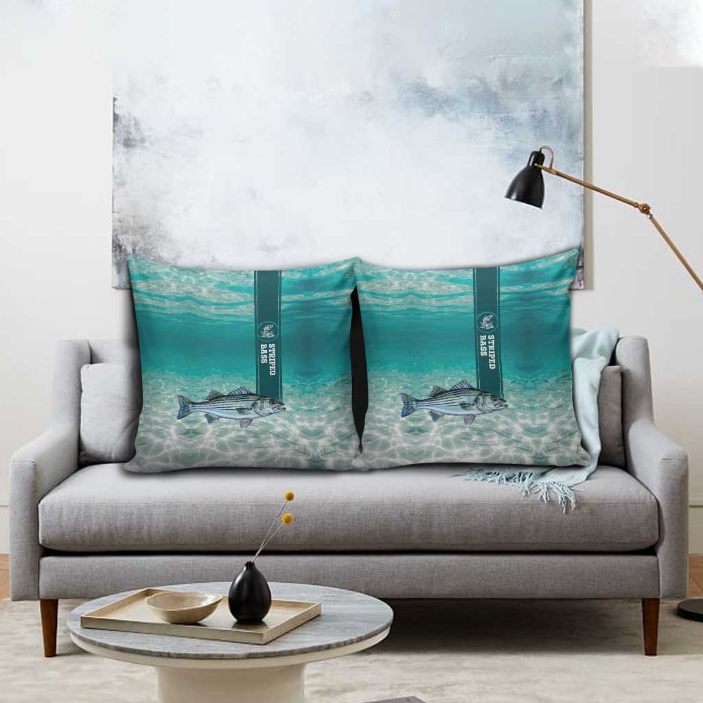 Striped Bass Fishing Pillow Cover with Underwater Ocean Scene and Teal Water Pattern - Wonder Print Shop