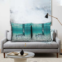 Striped Bass Fishing Pillow Cover with Underwater Ocean Scene and Teal Water Pattern - Wonder Print Shop