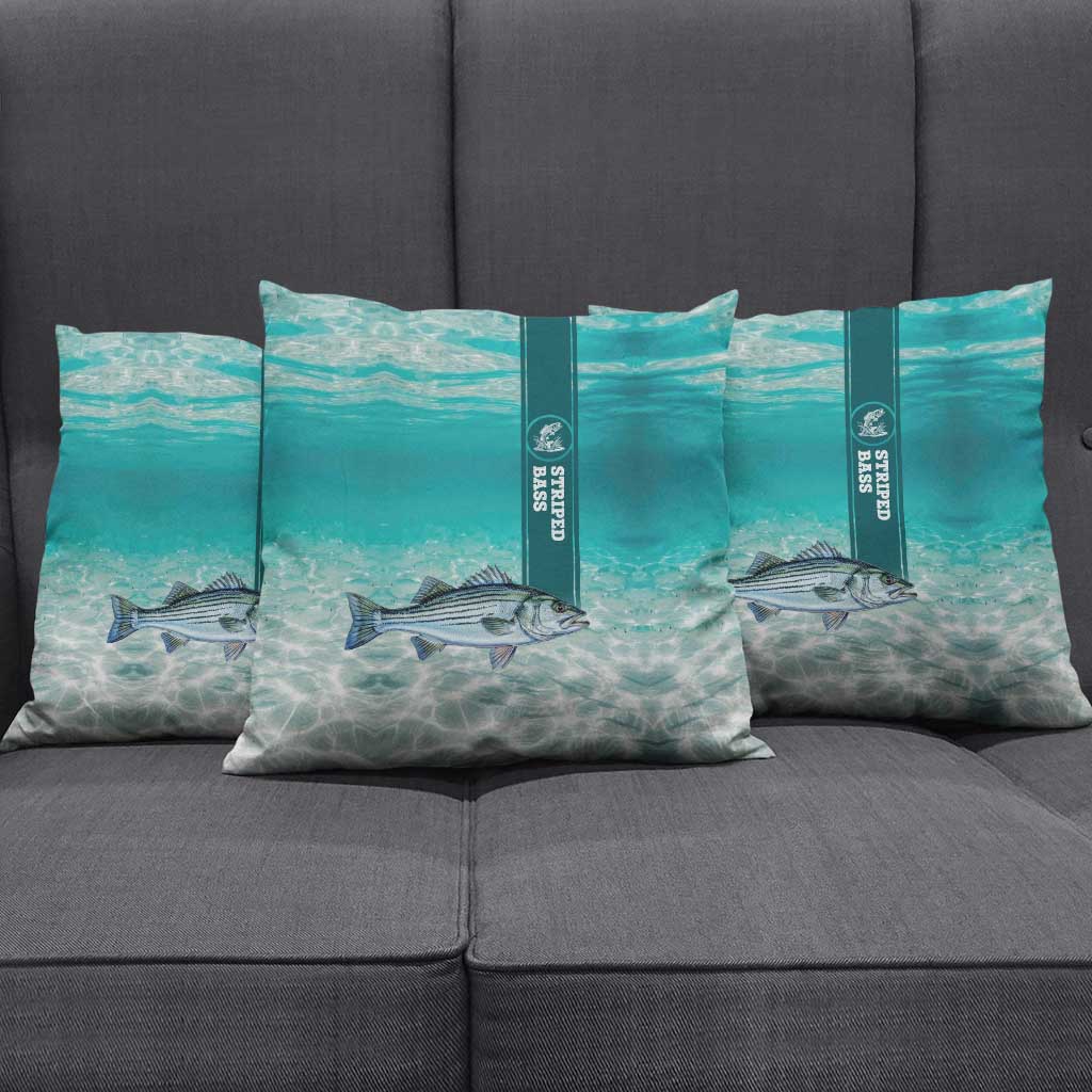 Striped Bass Fishing Pillow Cover with Underwater Ocean Scene and Teal Water Pattern - Wonder Print Shop