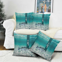 Striped Bass Fishing Pillow Cover with Underwater Ocean Scene and Teal Water Pattern - Wonder Print Shop