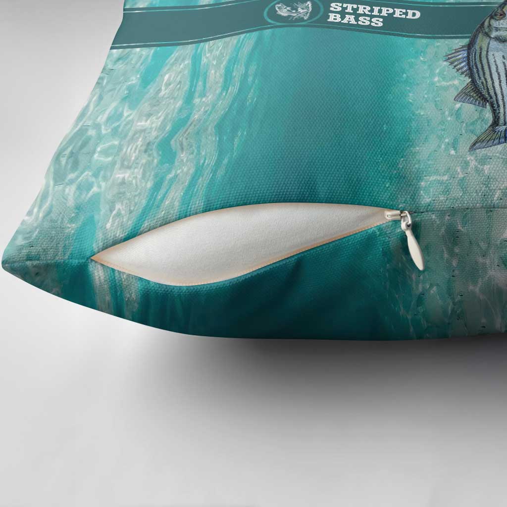 Striped Bass Fishing Pillow Cover with Underwater Ocean Scene and Teal Water Pattern - Wonder Print Shop
