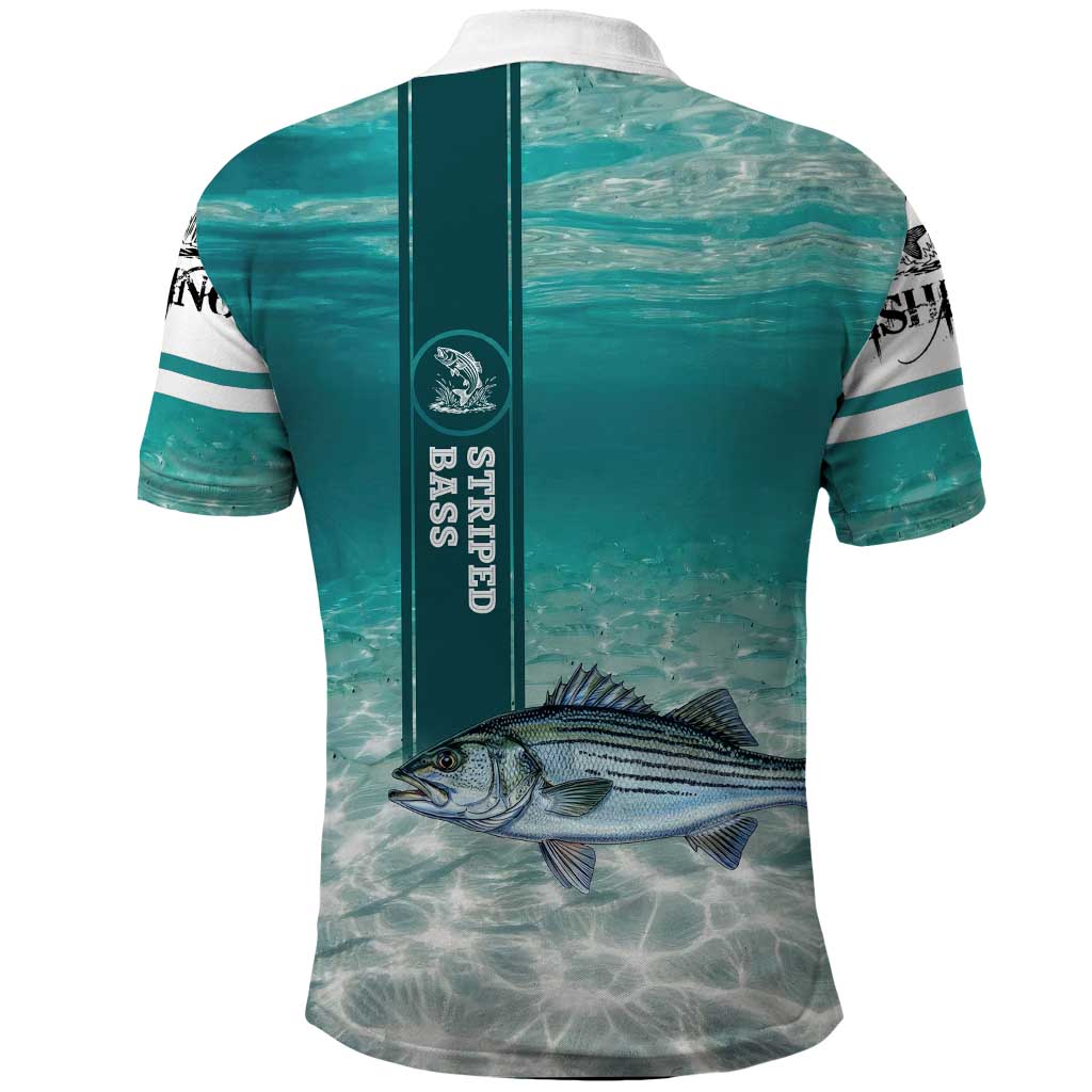 Striped Bass Fishing Polo Shirt with Underwater Ocean Scene and Teal Water Pattern - Wonder Print Shop