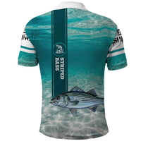 Striped Bass Fishing Polo Shirt with Underwater Ocean Scene and Teal Water Pattern - Wonder Print Shop