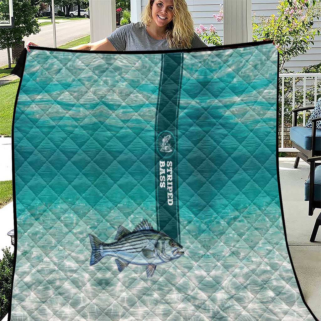 Striped Bass Fishing Quilt with Underwater Ocean Scene and Teal Water Pattern - Wonder Print Shop
