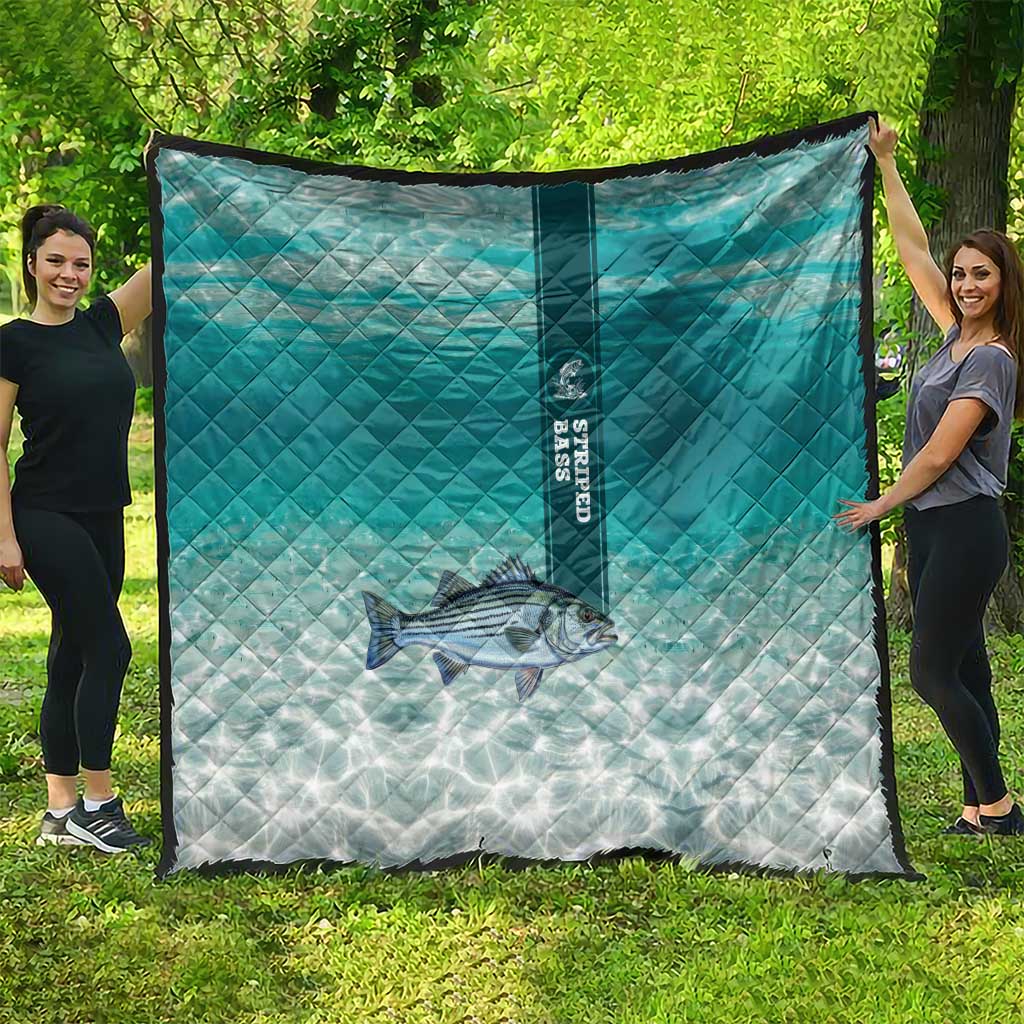 Striped Bass Fishing Quilt with Underwater Ocean Scene and Teal Water Pattern - Wonder Print Shop