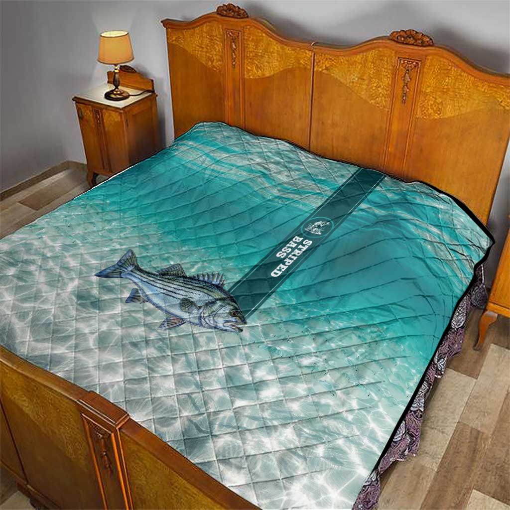 Striped Bass Fishing Quilt with Underwater Ocean Scene and Teal Water Pattern - Wonder Print Shop