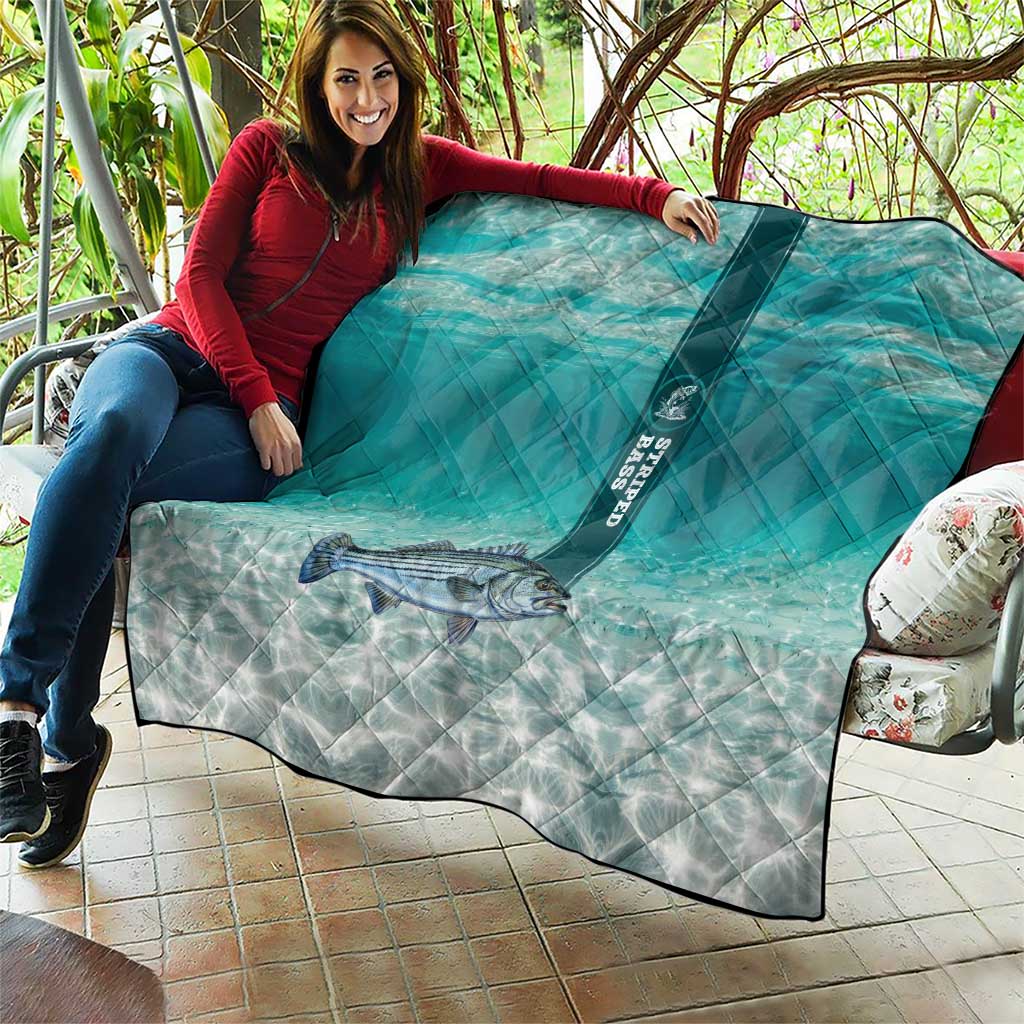 Striped Bass Fishing Quilt with Underwater Ocean Scene and Teal Water Pattern - Wonder Print Shop
