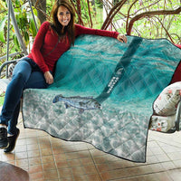 Striped Bass Fishing Quilt with Underwater Ocean Scene and Teal Water Pattern - Wonder Print Shop